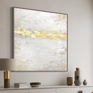 Canvas Abstract Art Original Beige And Gold Leaf Painting On Canvas Large Light Neutral Wall Art Beige Painting Gold Painting White Painting