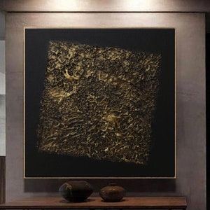 Extra Large Black and Gold Painting – Original  Black Textured Canvas Art with Gold, Large Abstract Wall Art for Modern Interiors