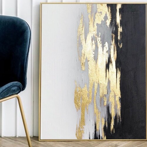 Black Gold White Original Abstract Painting on Canvas Gold Etsy