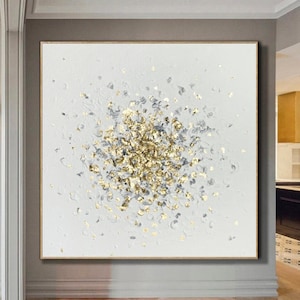 Gold Abstract Painting On Canvas Extra Large Wall Art White And Gold Original Paintings White Textured Art Gold Leaf Art Contemporary Art