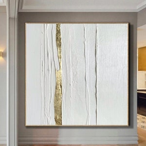Original White and Gold Textured Painting – Extra Large Abstract Canvas Artwork with Gold Leaf