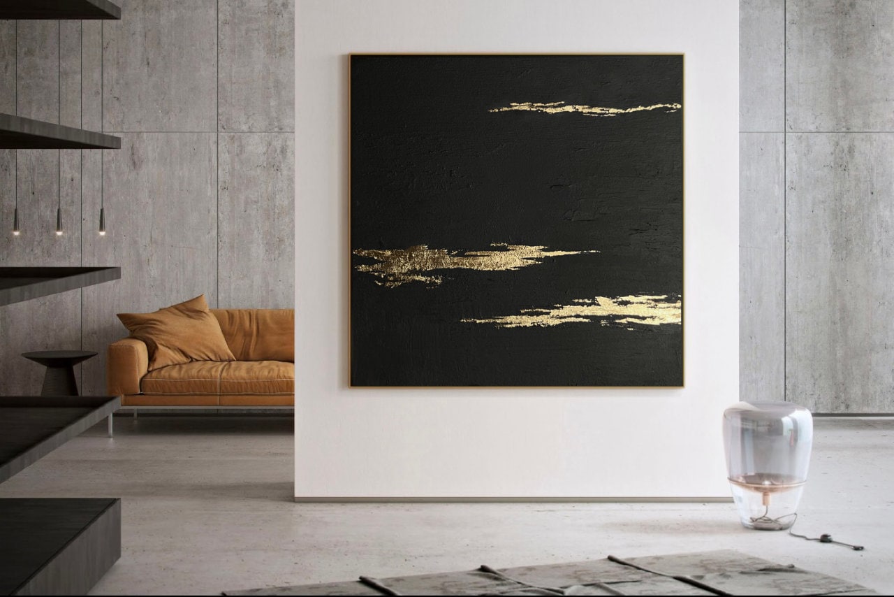 Black Gold Abstract Painting on Canvas Extra Large Wall Art Etsy