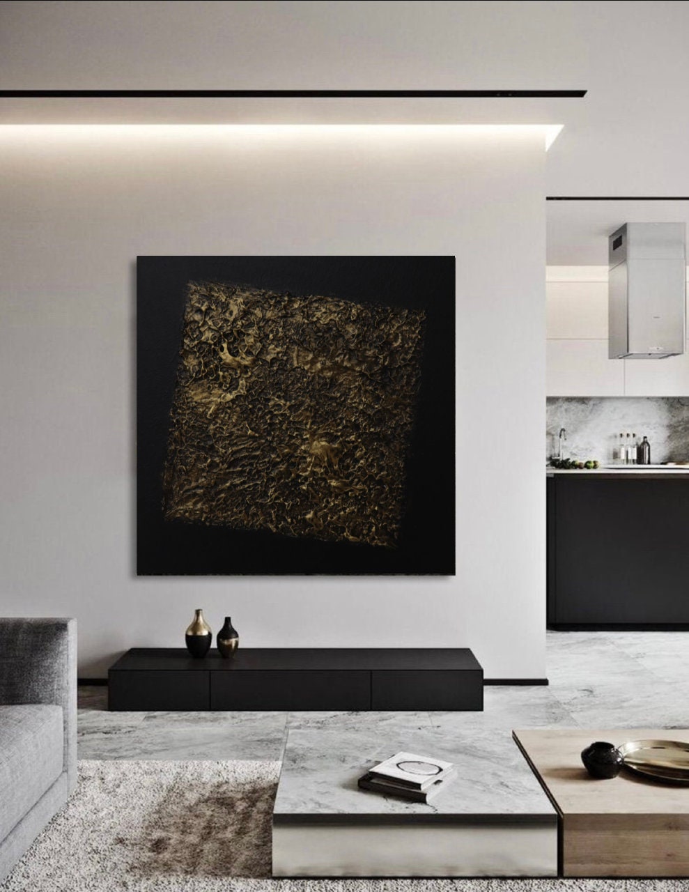 Extra Large Textured Black Gold Painting Original Very Black Painting ...