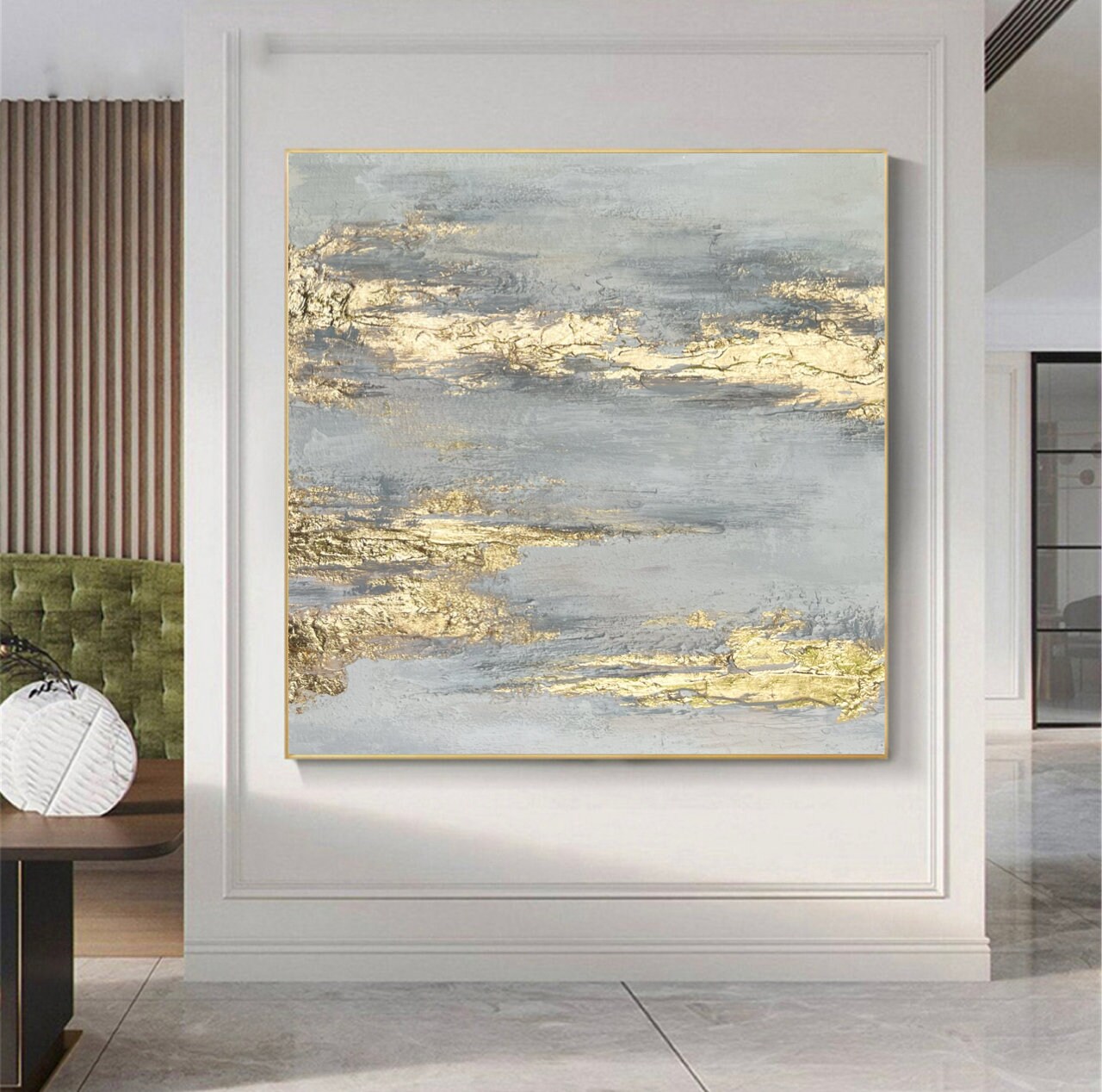 Original Abstract Painting on Canvas Gold Leaf Art White Gold Textured ...