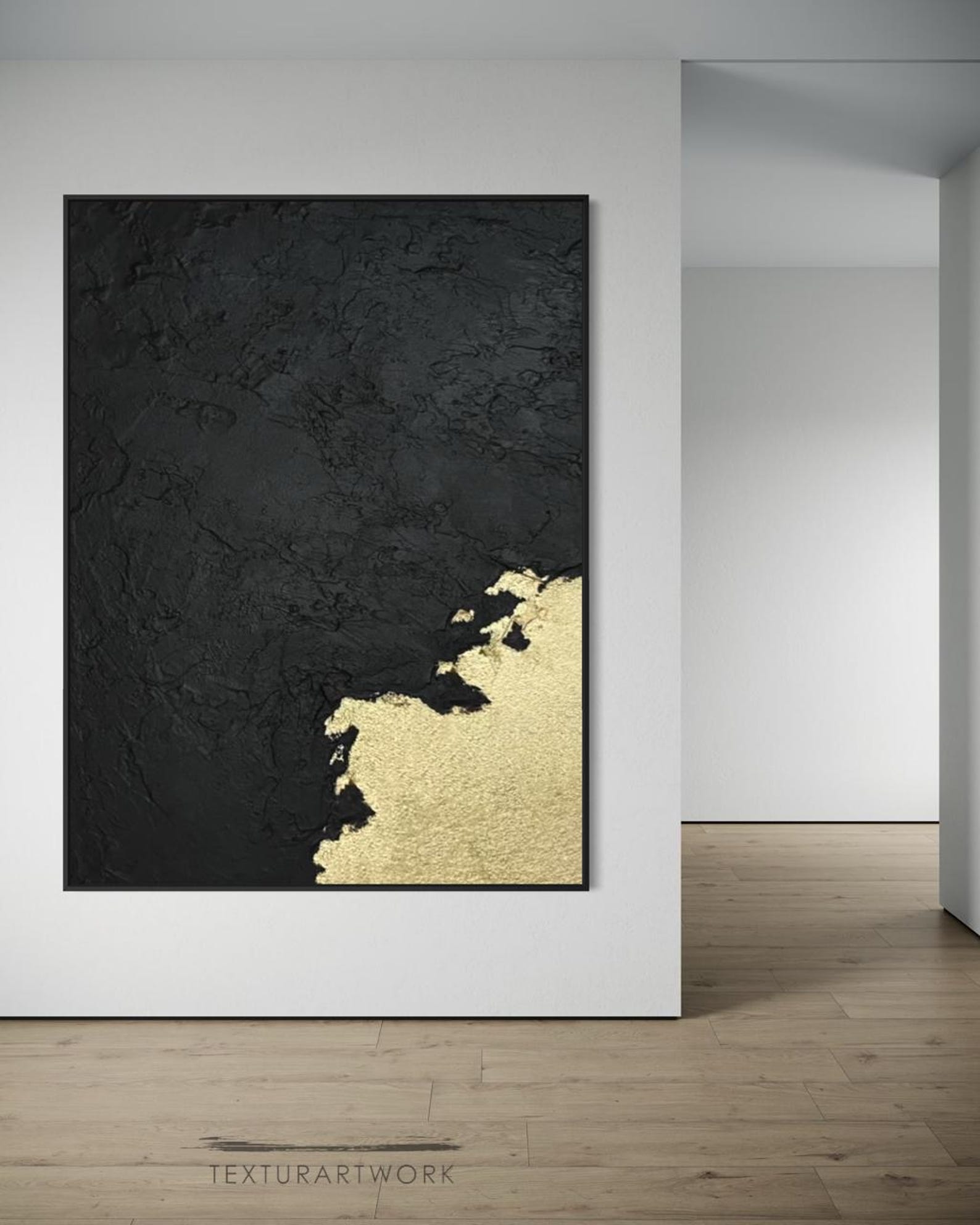 Textured Black and Gold Leaf Painting: Large Abstract Wall Art - Etsy