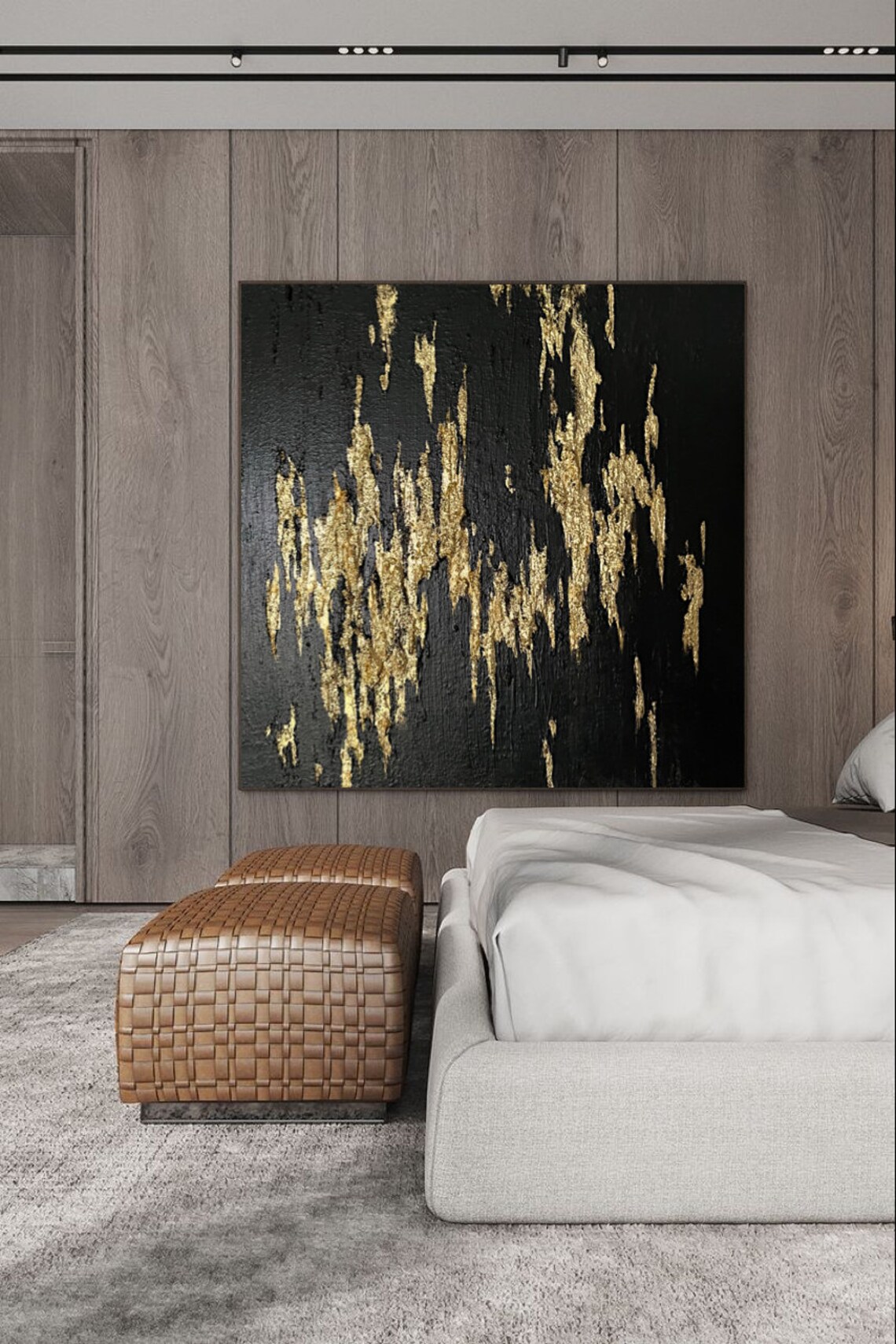 Extra Large Black Gold Painting Original Canvas Art Very Black Painting