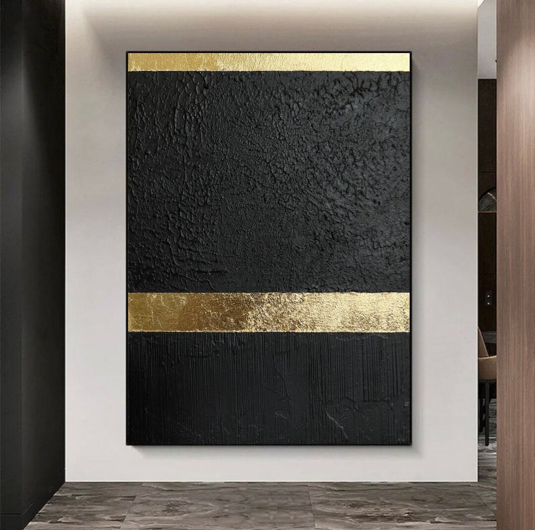 Black and Gold Textured Painting Extra Large Gold Leaf Wall Art