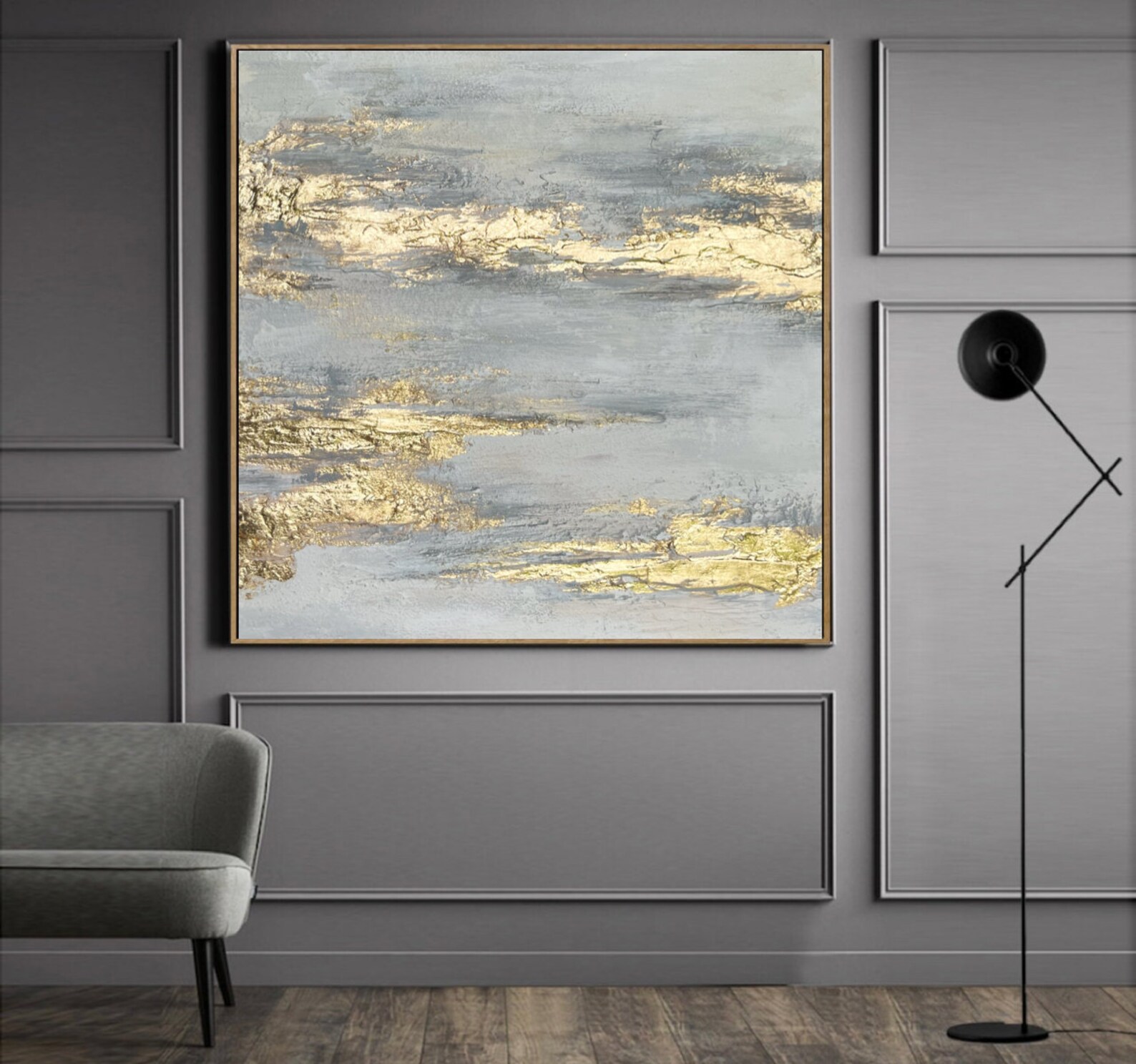 Original Abstract Painting on Canvas Gold Leaf Art White Gold - Etsy