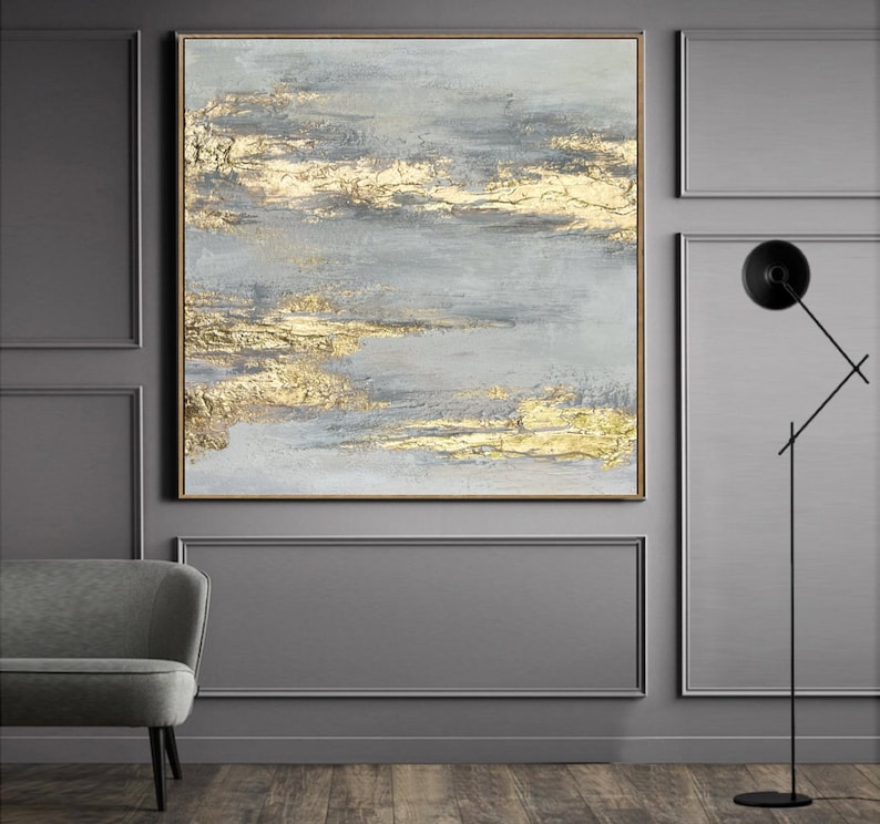 Original Abstract Painting on Canvas Gold Leaf Art White Gold - Etsy