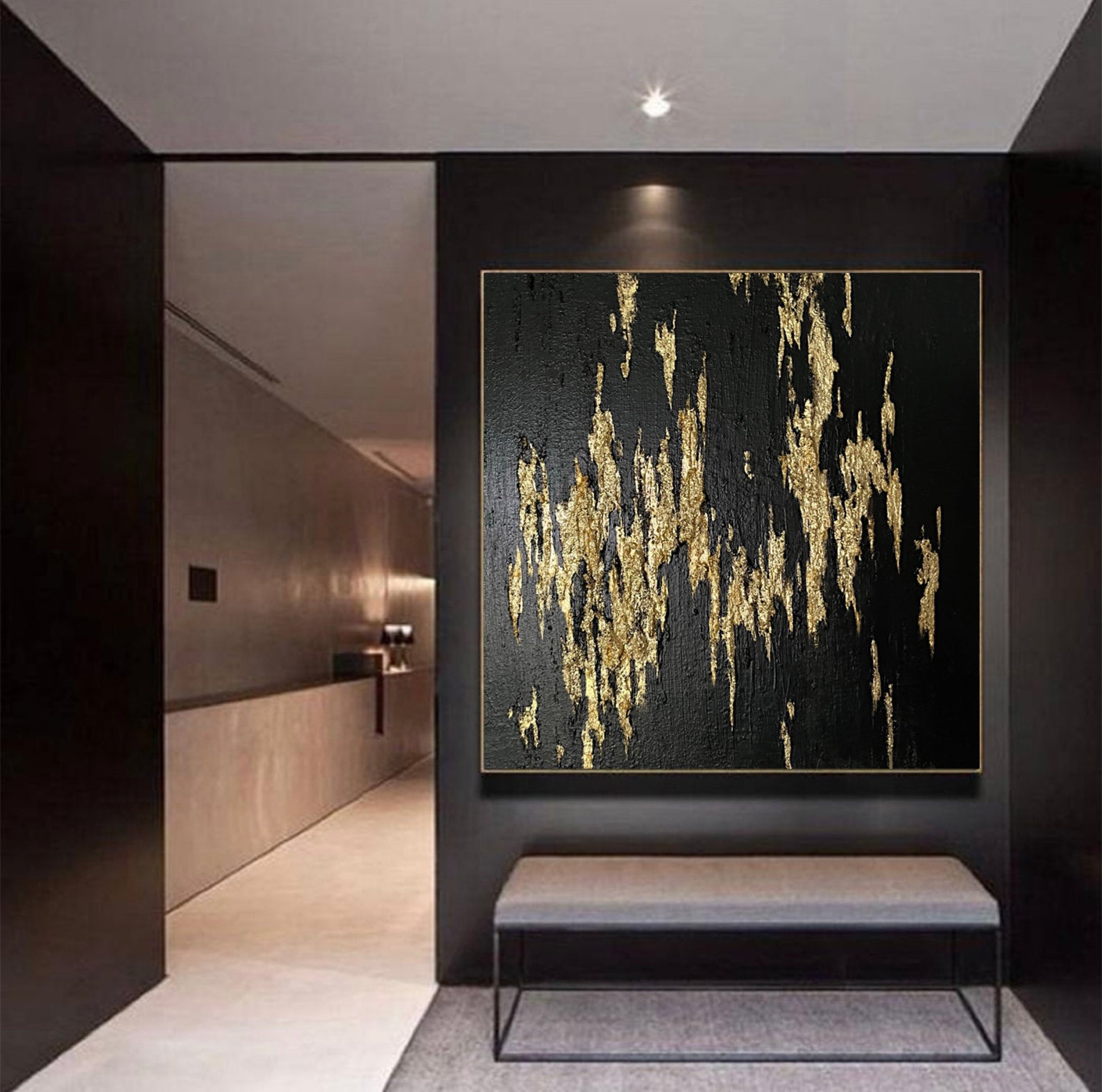 Extra Large Black Gold Painting Original Canvas Art Very Black Painting