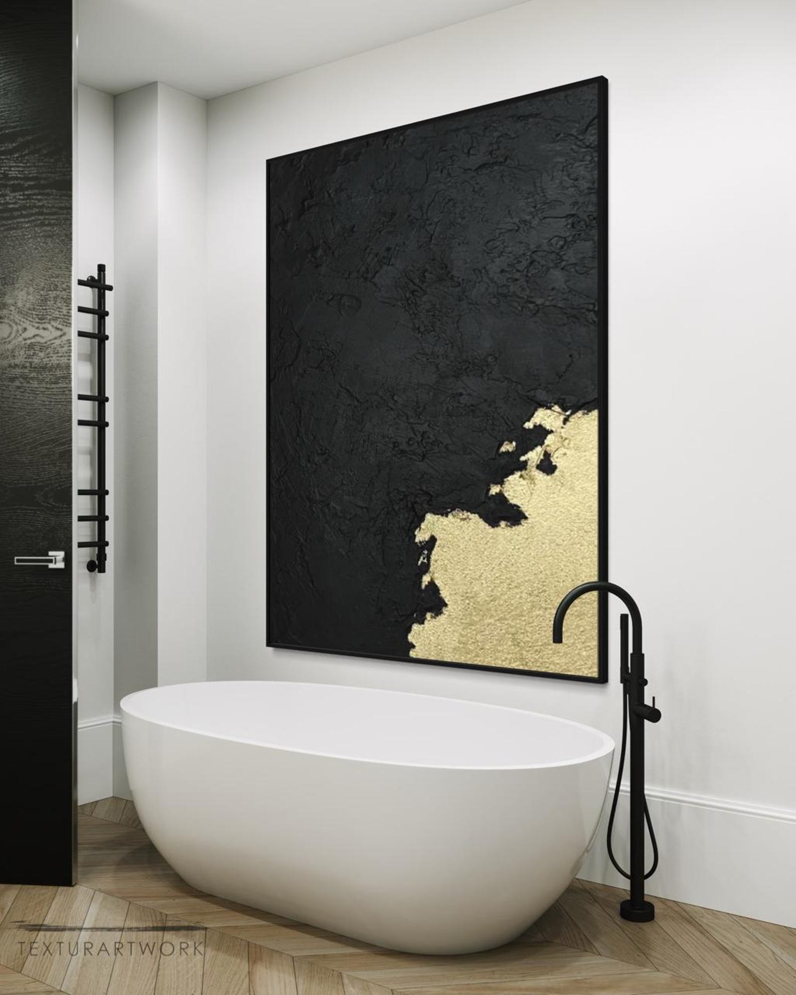 Textured Black and Gold Leaf Painting: Large Abstract Wall Art - Etsy