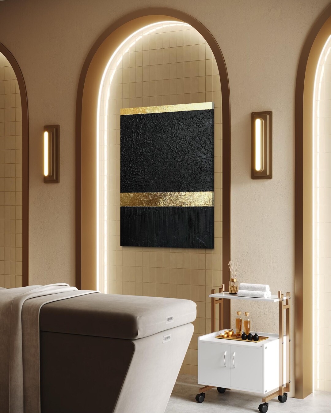Textured Wall Art, Abstract Black and Gold Canvas Painting (custom ...