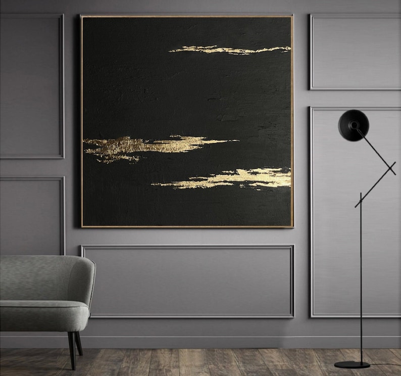 Black Gold Abstract Painting on Canvas Extra Large Wall Art Etsy