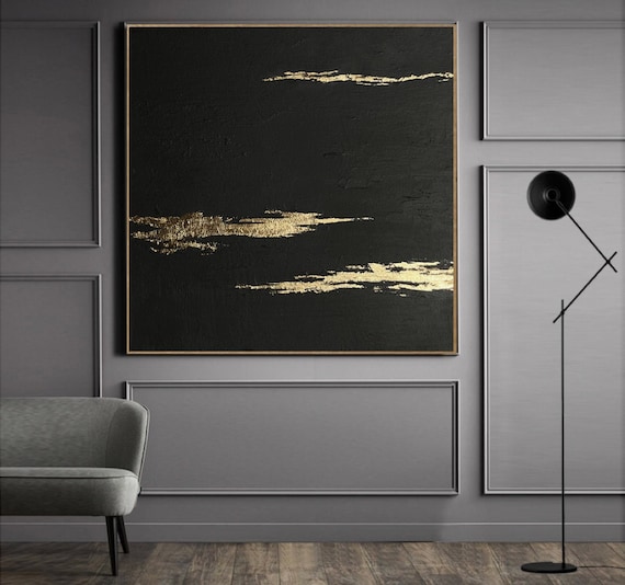 Black Gold Abstract Painting on Canvas Extra Large Wall Art Etsy