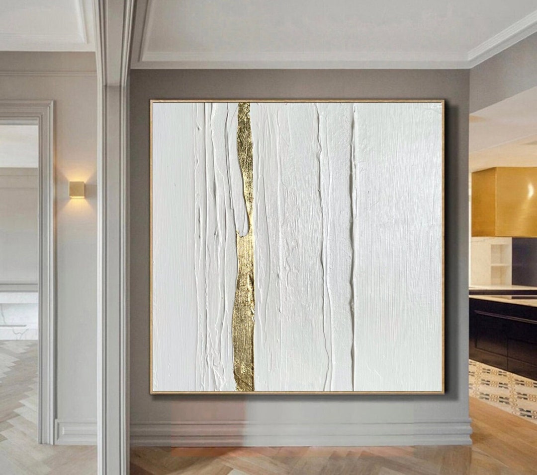 White Gold Original Textured Painting Extra Large Abstract Paintins on