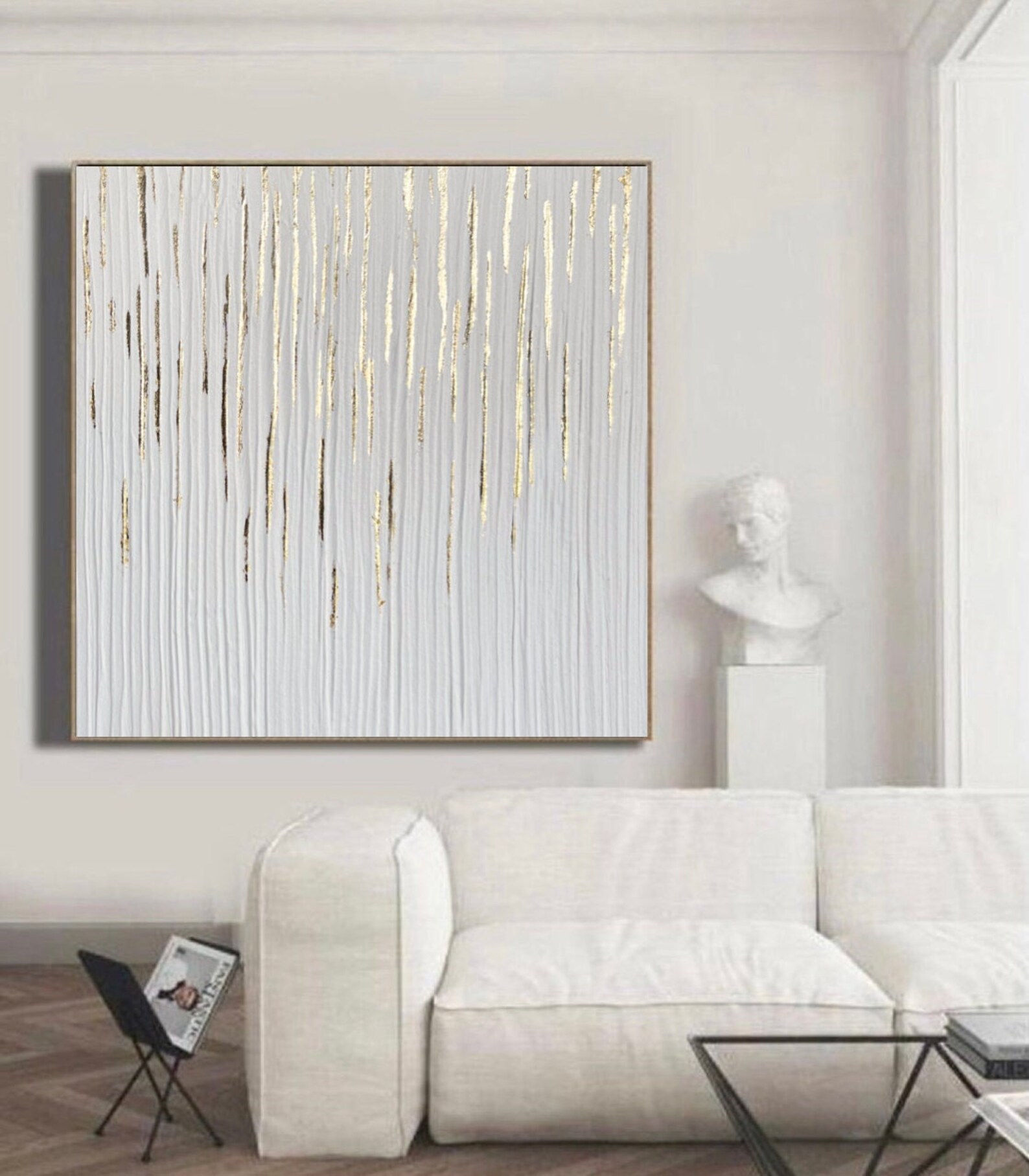 Extra Large Good Leaf Wall Art White Abstract Original Painting on