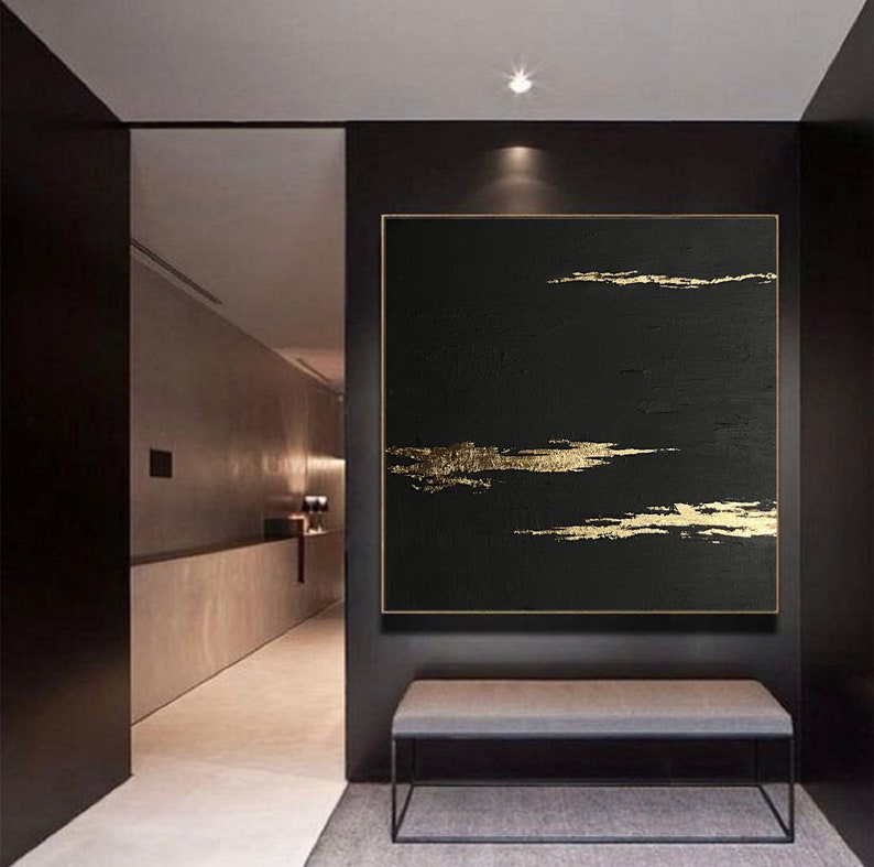 Black Gold Abstract Painting on Canvas Extra Large Wall Art Etsy
