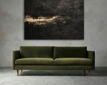 Very Large Black Gold Painting On Canvas Original Abstract Wall Art Textured Hand Painted Canvas Extra Large Black and Gold Paintings