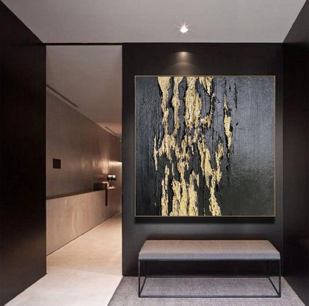 Large Black and Gold Abstract Painting on Canvas Gold Leaf Art Black ...