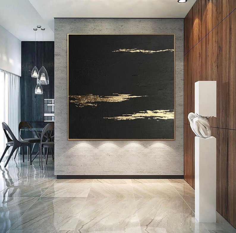 Black Gold Abstract Painting on Canvas Extra Large Wall Art Etsy
