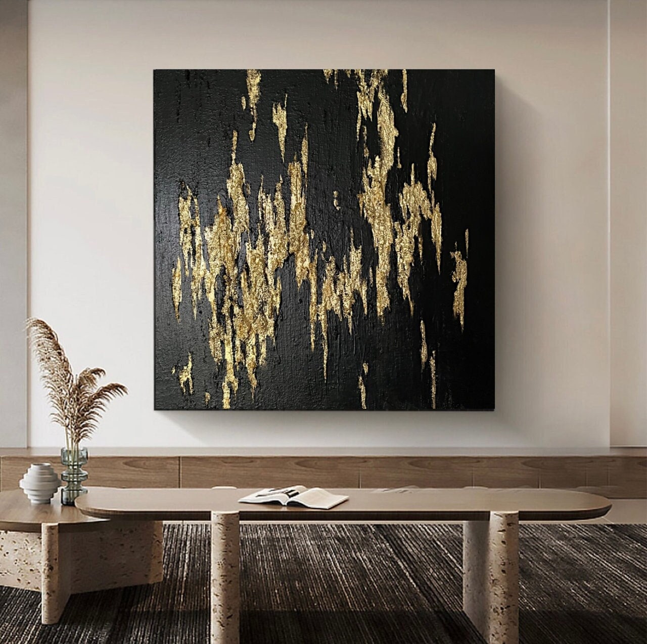 Extra Large Black Gold Painting Original Canvas Art Very Black Painting ...