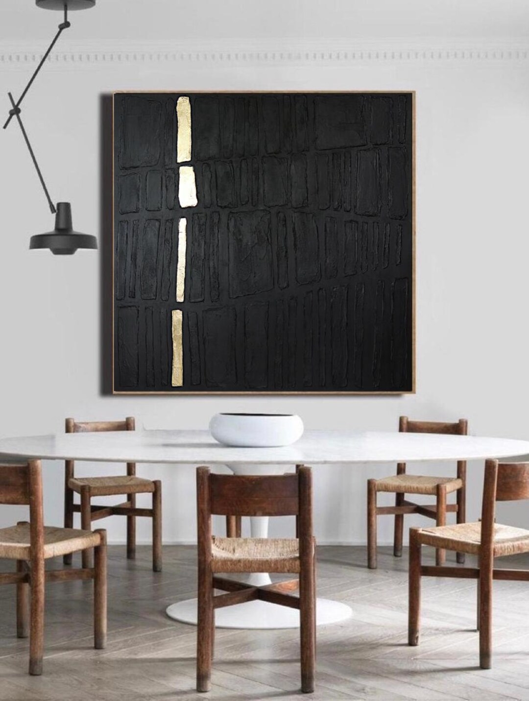 Original Textured Canvas Art Black and Gold Artwork Rich Textured ...