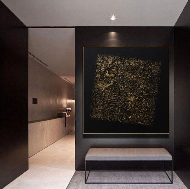 Extra Large Textured Black Gold Painting Original Very Black Painting