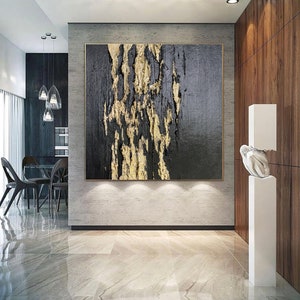 Large Black and Gold Abstract Painting on Canvas Gold Leaf Art Black ...