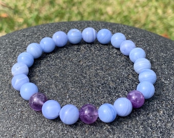 Blue Lace Agate and Amethyst Bracelet