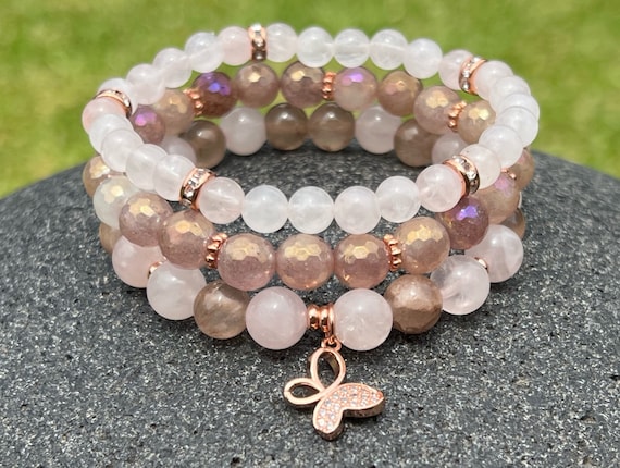 Jade and rose quartz bracelet deals
