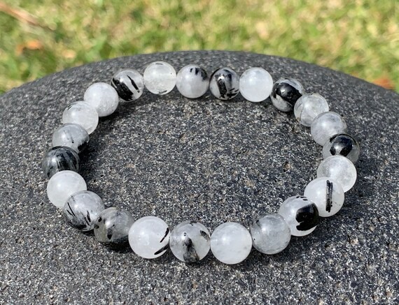 Natural Black Rutilated Quartz Bracelet Etsy Australia