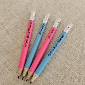 Personalised Baby Shower Pencils- Baby Boy, Baby Girl, Baby, Gender Reveal, Announcement, Party Favours, Gift, Mum To Be, Mini Pencils,Party