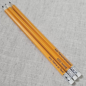 Personalised Pencils- Custom Pencils, Personalized Pencils, Any Name or Text, Bulk Pencils, Gift Pencils, Pencils with Erasers, HB Pencils