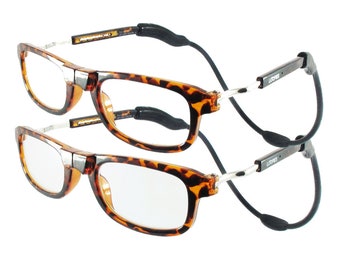 Loopies TWIN-PACK Magnetic Reading Glasses, Prescription Quality, UV Protection, Multi Reflective Lenses, Flexi Comfortable Neck Loop,& Case