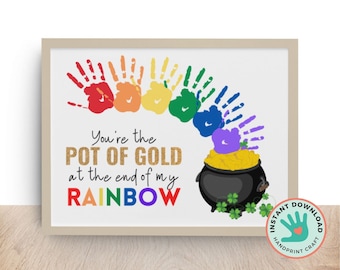 Rainbow Pot of Gold Handprint Art Craft | DIY St Patrick's Day Crafts for Kids | Preschool Craft | Personalized Gift for Mom
