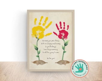 Two Flowers Sibling Handprint Art Craft | Mother's Day Personalized Gift for Mom | DIY Greeting Card for Kids Baby Toddler