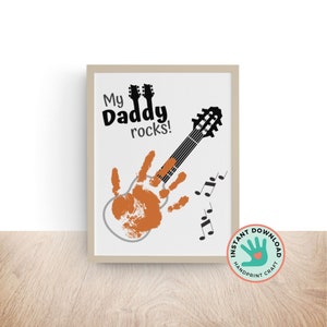 My Daddy Rocks Handprint Art Craft | Father's Day Personalized Gift for Dad | DIY Greeting Card for Kids Baby Toddler | Preschool Craft
