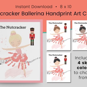 Nutcracker Ballerina Christmas Handprint Art | Christmas Crafts for Kids | Personalized Gift for Mom | Xmas Printables | Keepsake Art