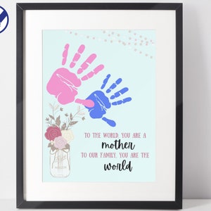 Mothers Day Handprint Art | Mason Jar Two Flowers Handprint Art Printable | Handprint Art Keepsake