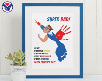 Arte dell'impronta della festa del papà del supereroe / Arte dell'impronta del super papà stampabile / Ricordo dell'arte dell'impronta del papà del supereroe
