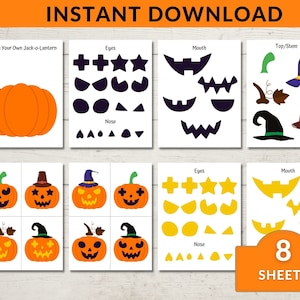 Halloween Jack-O-Lantern Activity Sheets Pumpkin Toddler Printable DIY Pumpkin Craft Preschool Shapes Activity Toddler Busy Book image 1