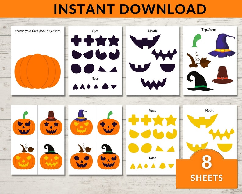 Halloween Jack-O-Lantern Activity Sheets Pumpkin Toddler Printable DIY Pumpkin Craft Preschool Shapes Activity Toddler Busy Book image 1