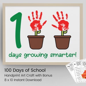 100 Days of School Handprint Art Craft for Kids | 100 Days Growing Smarter | Preschool Kindergarten Classroom Activity | Printable DIY Craft