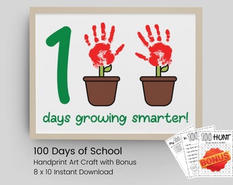 100 Days of School Handprint Art Craft for Kids | 100 Days Growing Smarter | Preschool Kindergarten Classroom Activity | Printable DIY Craft