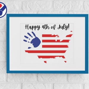 4th of July Map of the United States Flag Handprint Art | 4th of July Decor | 4th of July Independence Day Handprint Art Keepsake