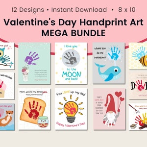 Valentines Day Handprint Art MEGA Bundle | DIY Valentine Crafts for Kids | Preschool Craft | Personalized Gift for Mom | Keepsake Art