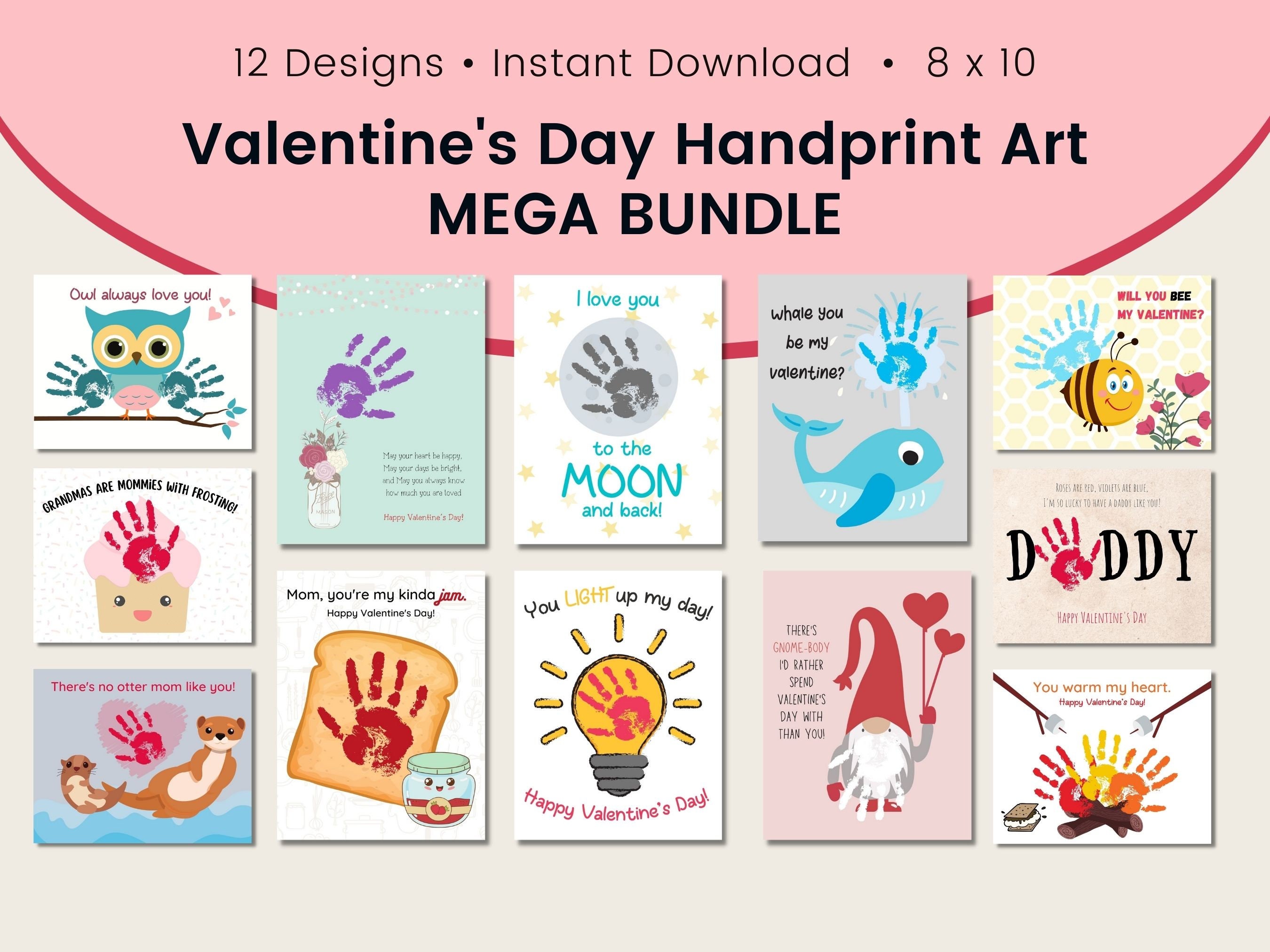 Valentines Day Handprint Art MEGA Bundle DIY Valentine Crafts for Kids  Preschool Craft Personalized Gift for Mom Keepsake Art 