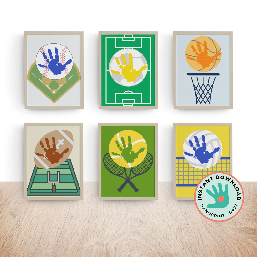 Sports Handprint Art Bundle Soccer Football Baseball Handprint Wall Art