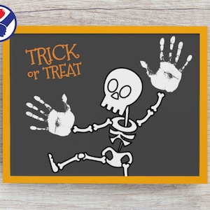 Halloween Skeleton Handprint Art | Skeleton Printable Craft | Toddler Halloween Craft | Handprint Art Keepsake