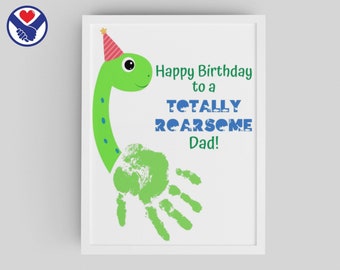 Totally Roarsome Handprint Art | Happy Birthday Gift for Dad from Kids | Dinosaur Handprint Printable Craft | Handprint Art Keepsake